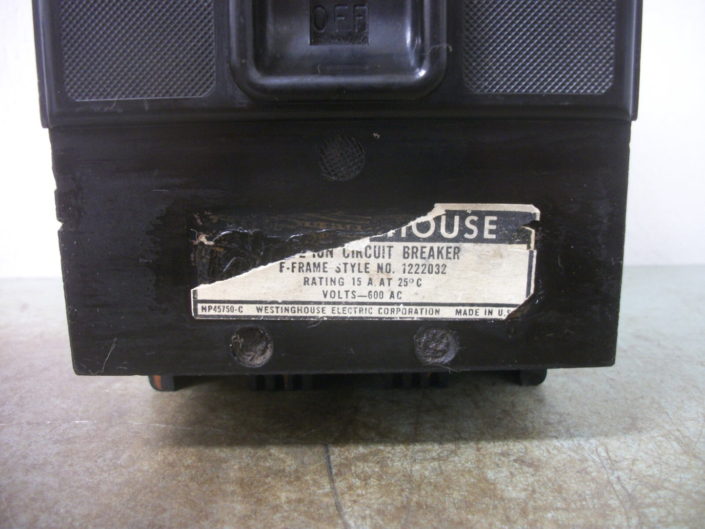 WESTINGHOUSE AB DE-ION F-FRAME CIRCUIT BREAKER 1222032 15AMP 600VOLT 3POLE