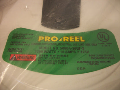 PRO-REEL ELECTRICAL CORD REEL 5000A-30GF-S 10AMP 1250WATT 125VOLT NIB