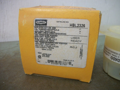 HUBBELL TWIST-LOCK FLANGED RECEPTACLE HBL2326 20AMP 250VOLT 2P 3W GRND NIB