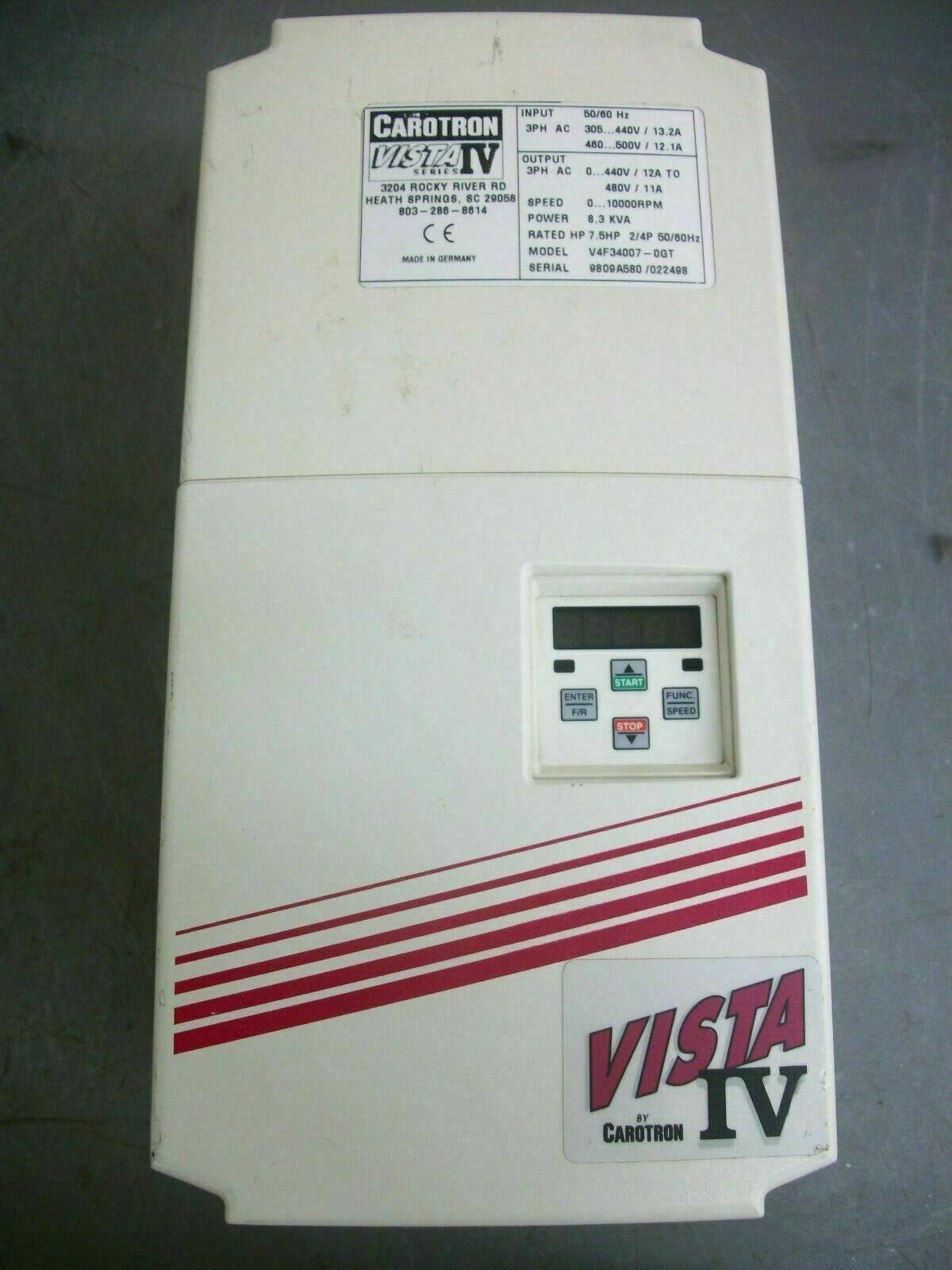 CAROTRON VISTA IV 7.5HP AC DRIVE V4F34007-0GT 8.3KVA 480VOLT 11AMP