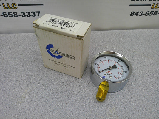 CARBO INDUSTRIES 2.5" 1/4" NPT PNEUMATIC PRESSURE GAUGE D25-CSL-100 100PSI NIB