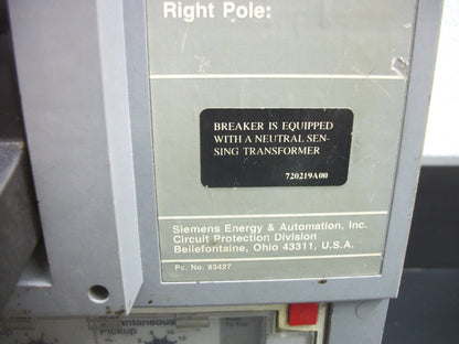 SIEMENS SENTRON SCND6 CIRCUIT BREAKER SCND69120ANGT 1200AMP 600VOLT 3POLE