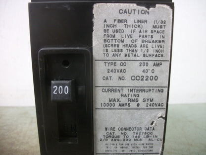 CUTLER-HAMMER CC CIRCUIT BREAKER CC2200 200AMP 240VOLT 2POLE