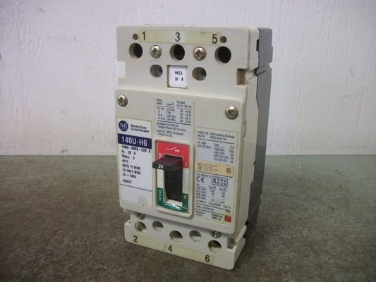 ALLEN-BRADLEY 140U-H6 CIRCUIT BREAKER 140U-H6C3-C20 A 20AMP 600VOLT 3POLE