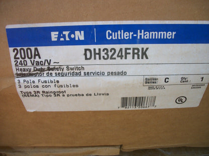 CUTLER-HAMMER DISCONNECT TYPE 3R DH324FRK 200AMP 240VOLT 3POLE FUSIBLE NIB