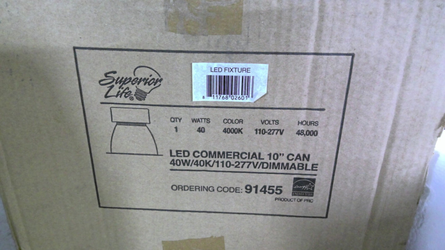 SUPERIOR LIFE 40W LED 10" COMMERCIAL CAN 91455 110-277V 4050 LUMEN 4000K NIB