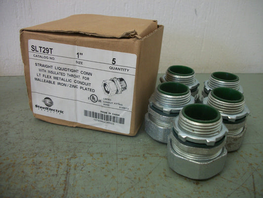 STEEL ELECTRIC BOX OF 5 1" STRAIGHT LIQUIDTIGHT CONNECTORS SLT29T NIB