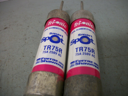 FERRAZ-SHAWMUT LOT OF 2 SMART SPOT FUSES TR75R 75AMP 250VOLT