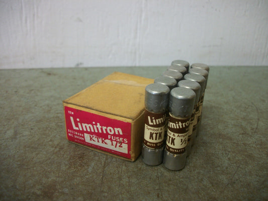 BUSSMANN BOX OF 10 LIMITRON FUSES KTK1/2 1/2AMP 600VOLT NIB