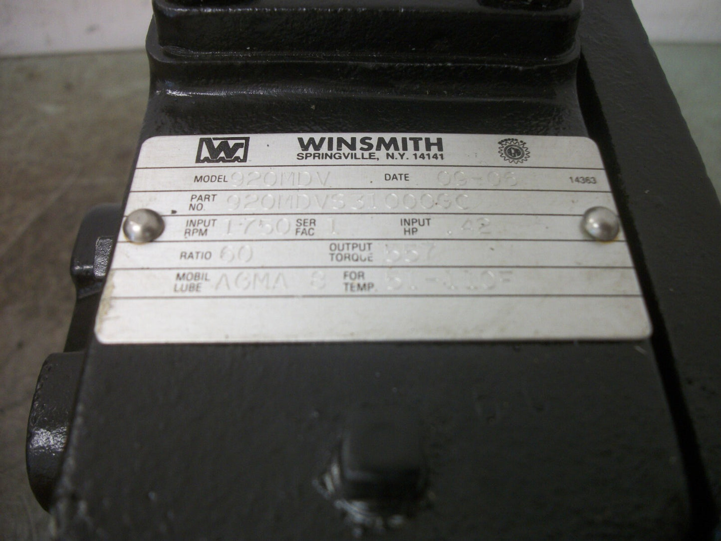 WINSMITH 920MDV .42HP 60:1 RATIO GEARBOX 920MDVS31000GC NOB