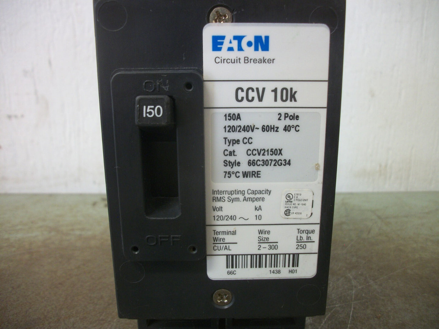 CUTLER-HAMMER CCV CIRCUIT BREAKER CCV2150X 150AMP 240VOLT 2POLE