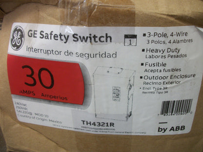 GE DISCONNECT TYPE 3R TH4321R 30AMP 240VOLT 3POLE FUSIBLE NIB