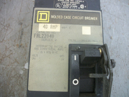 SQUARE D FAL CIRCUIT BREAKER FAL22040 40AMP 240VOLT 2POLE GRAY