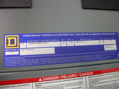 SQUARE D NF PANELBOARD NF46449914480010001 600A 480Y/277V 3PH W/600A MAIN NOB
