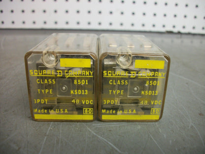 SQUARE D LOT OF 2 3PDT RELAYS 8501KSD13 48VDC