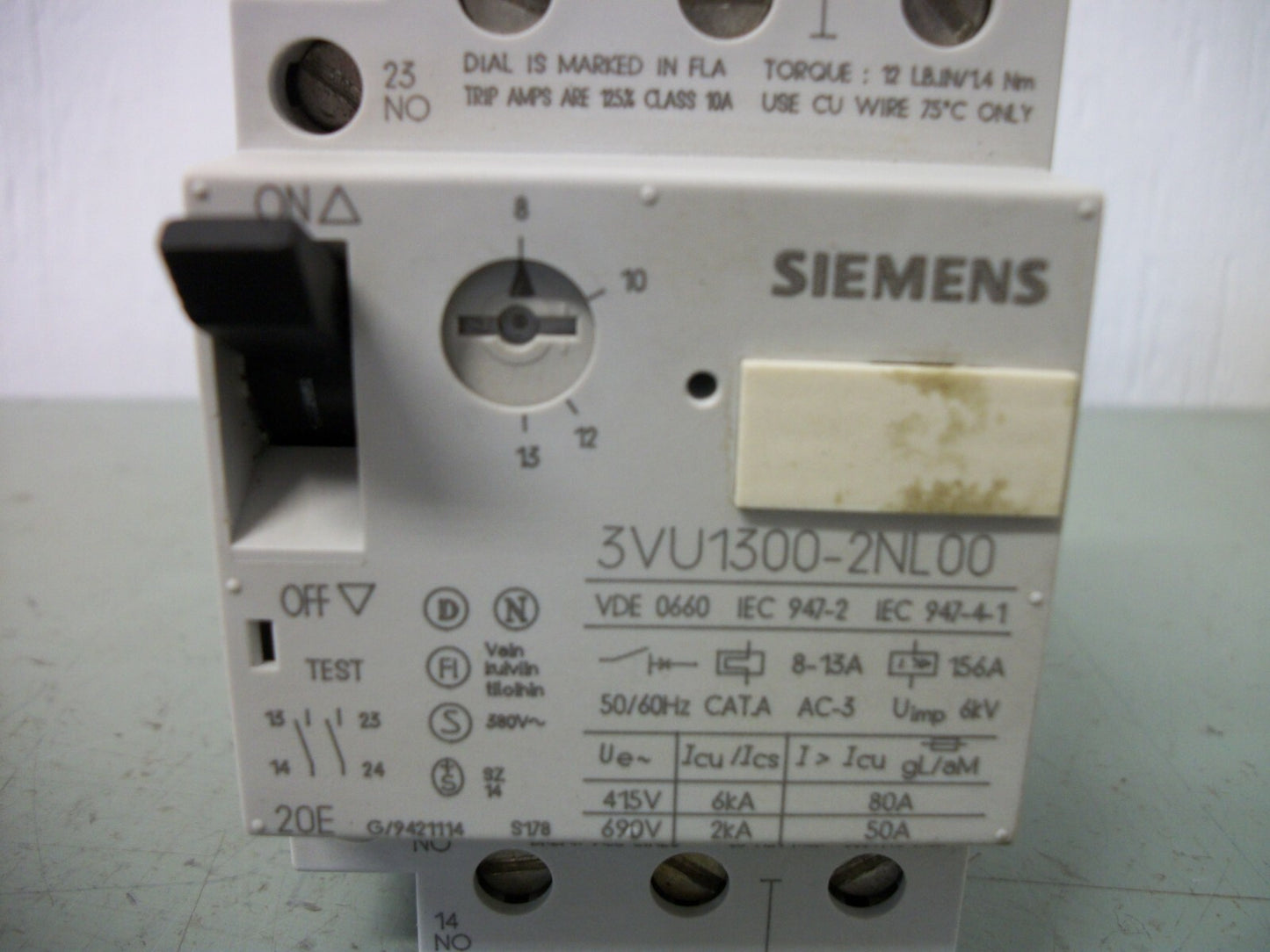 SIEMENS MOTOR CIRCUIT BREAKER 3VU1300-2NL00 8-13AMP