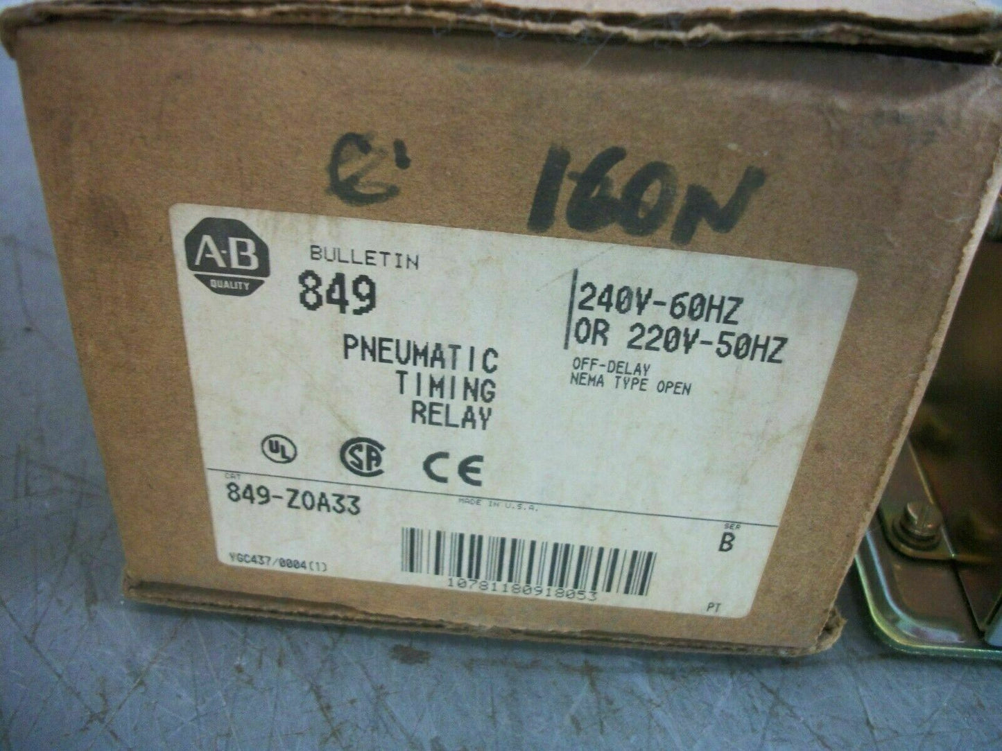 ALLEN-BRADLEY PNEUMATIC OFF-DELAY TIMING RELAY 849-Z0A33 240VCOIL NIB