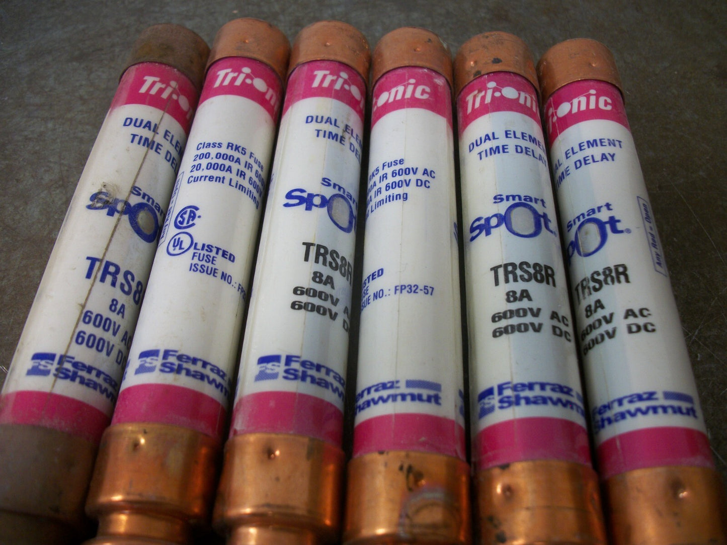 FERRAZ-SHAWMUT LOT OF 6 SMART SPOT FUSES TRS8R 8AMP 600VOLT