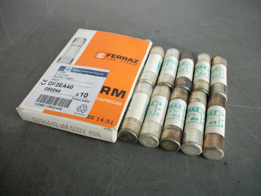 TELEMECANIQUE FERRAZ-SHAWMUT BOX OF 10 14X51 FUSES DF2EA40 40AMP 500VOLT NIB