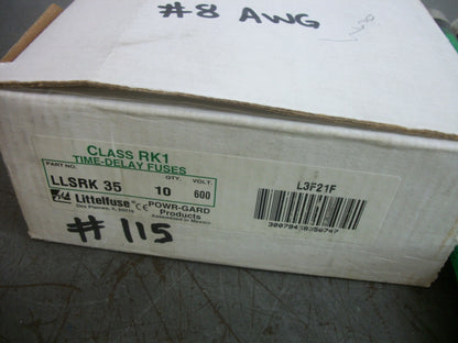 LITTELFUSE BOX OF 8 POWR-GARD FUSES LLSRK35 35AMP 600VOLT NIB