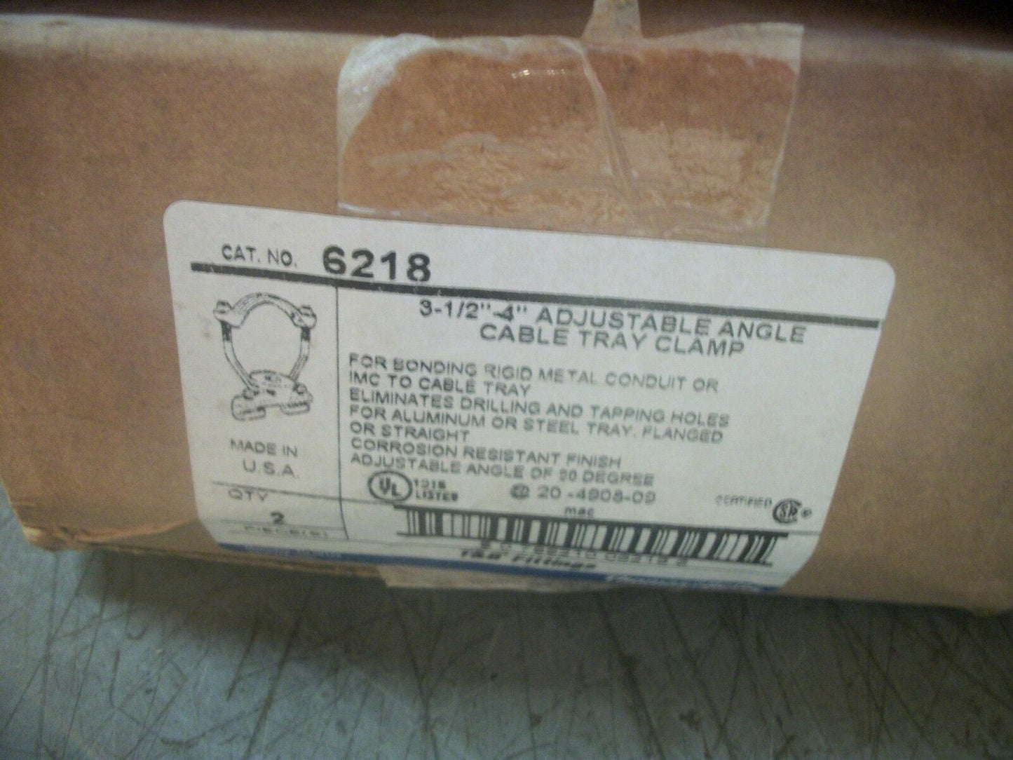 THOMAS & BETTS BOX OF 2 3-1/2" TO 4" ADJUSTABLE CABLE TRAY CLAMPS 6218 NIB