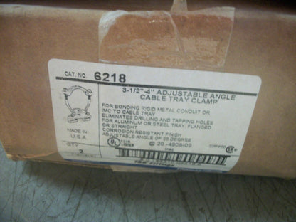 THOMAS & BETTS BOX OF 2 3-1/2" TO 4" ADJUSTABLE CABLE TRAY CLAMPS 6218 NIB