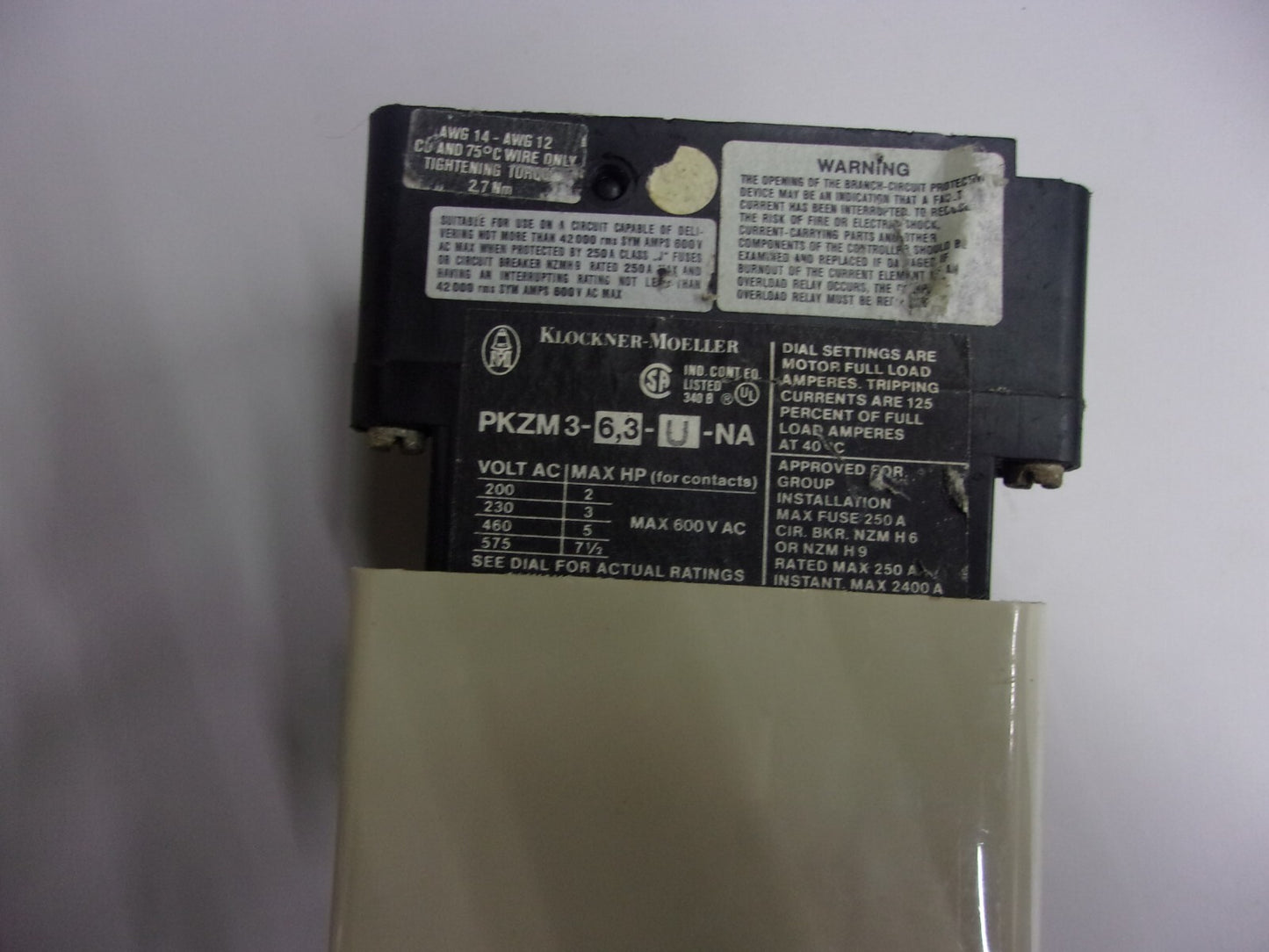 KLOCKNER-MOELLER MANUAL MOTOR STARTER PKZM 3-6,3-U-NA 3.5-6AMP