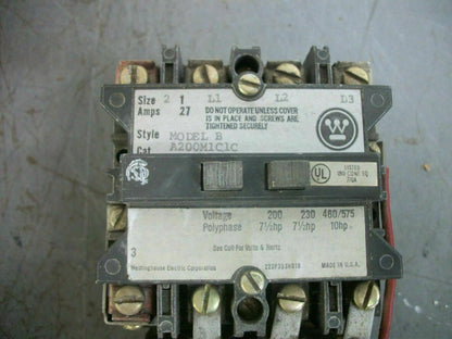 WESTINGHOUSE SIZE 1 MOTOR STARTER A200M1C1C 27AMP 24VCOIL 3PH 600VOLT 10HP