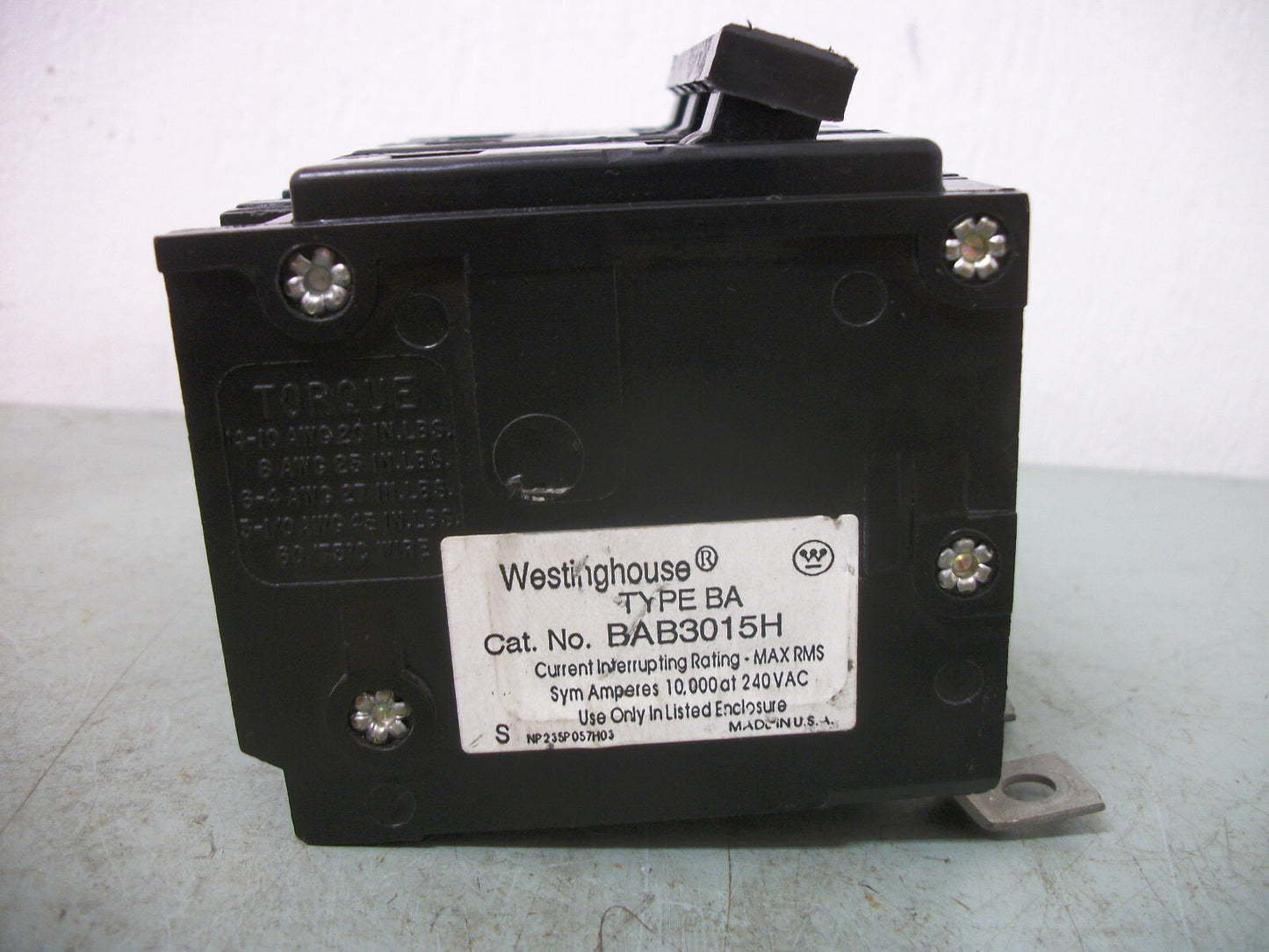 WESTINGHOUSE BA CIRCUIT BREAKER BAB3015H 15AMP 240VOLT 3POLE