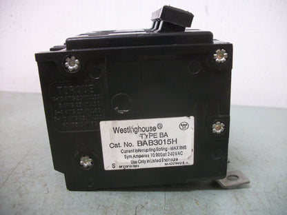 WESTINGHOUSE BA CIRCUIT BREAKER BAB3015H 15AMP 240VOLT 3POLE