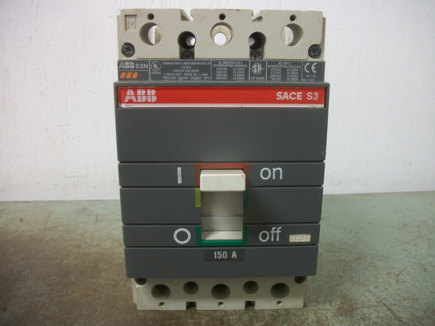 ABB SACE S3 S3N CIRCUIT BREAKER 150AMP 600VOLT 3POLE