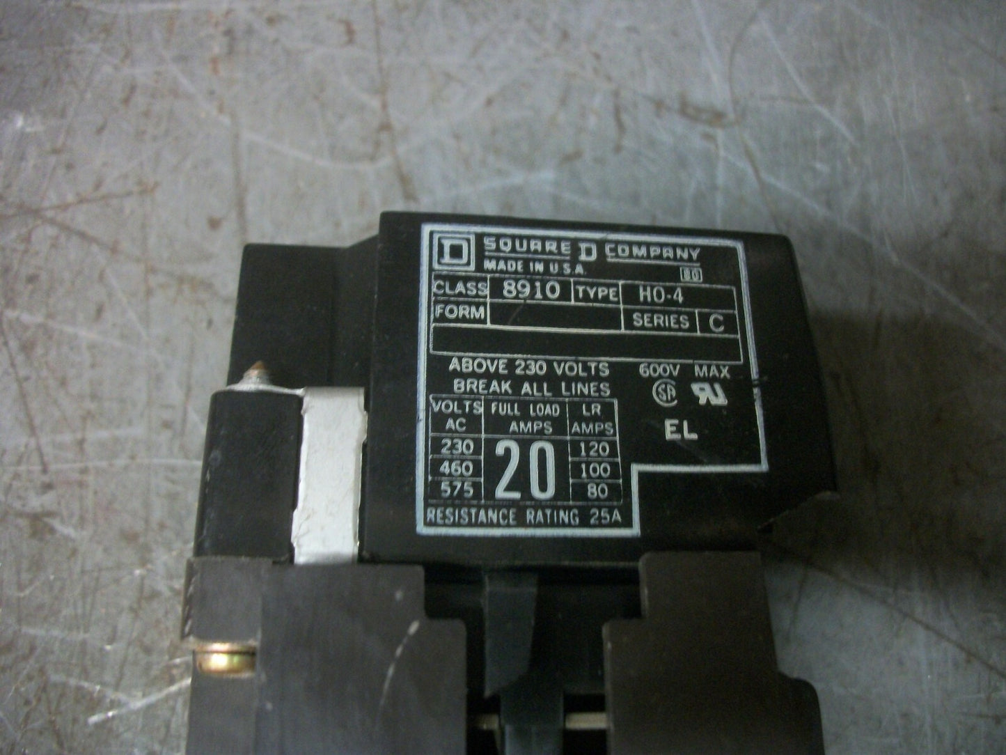 SQUARE D DEFINITE PURPOSE CONTACTOR 8910HO4 20AMP 120VCOIL 4POLE