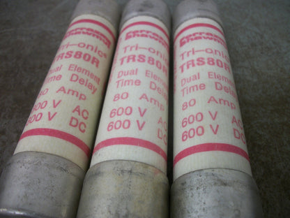 FERRAZ-SHAWMUT LOT OF 3 TRI-ONIC FUSES TRS80R 80AMP 600VOLT