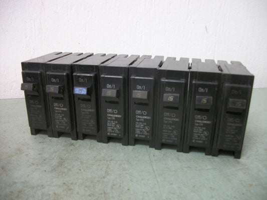 CHALLENGER LOT OF 8 TYPE C CIRCUIT BREAKERS C115 15AMP 240VOLT 1POLE