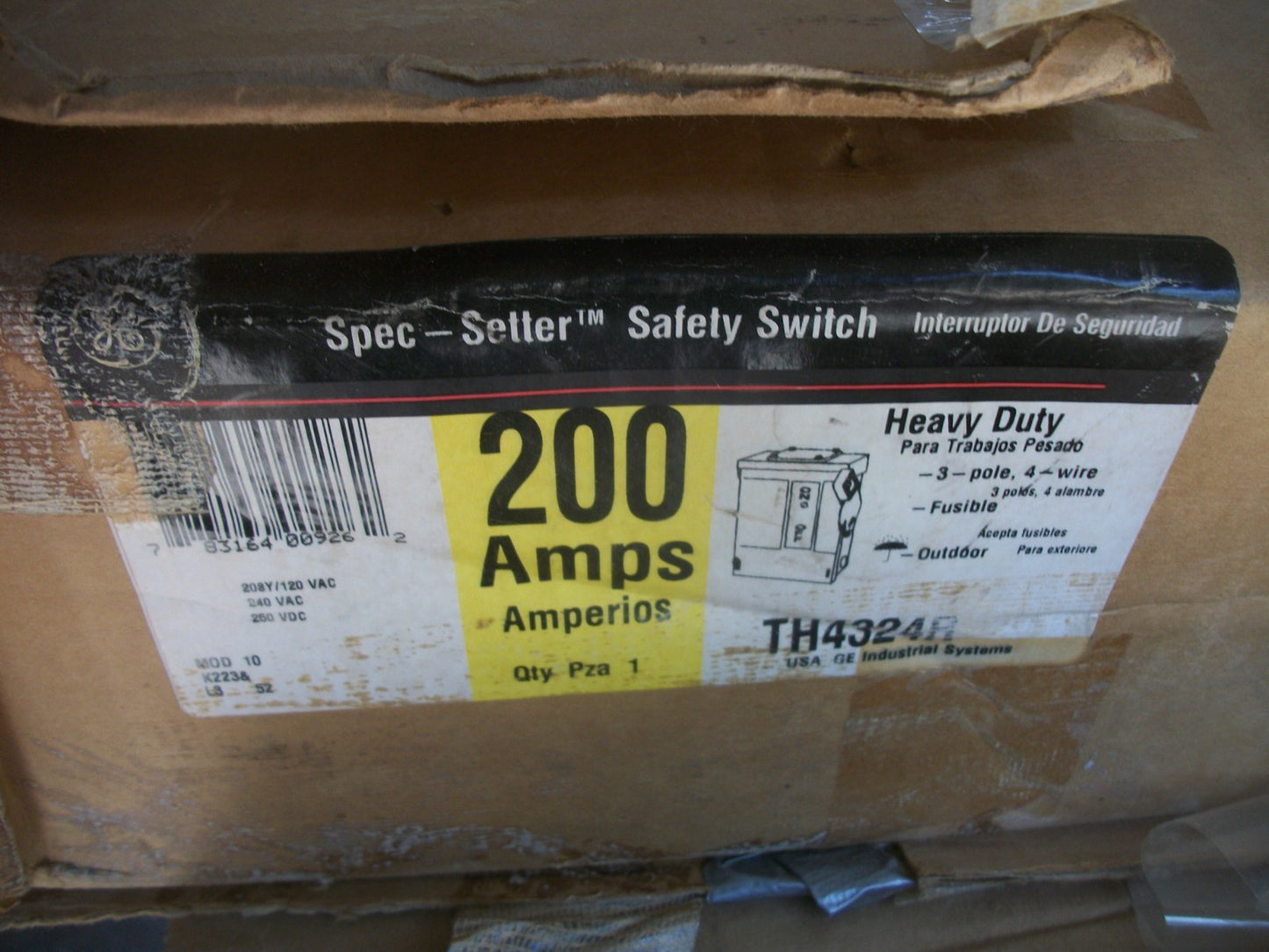 GE DISCONNECT TYPE 3R TH4324R 200AMP 240VOLT 3POLE FUSIBLE NIB