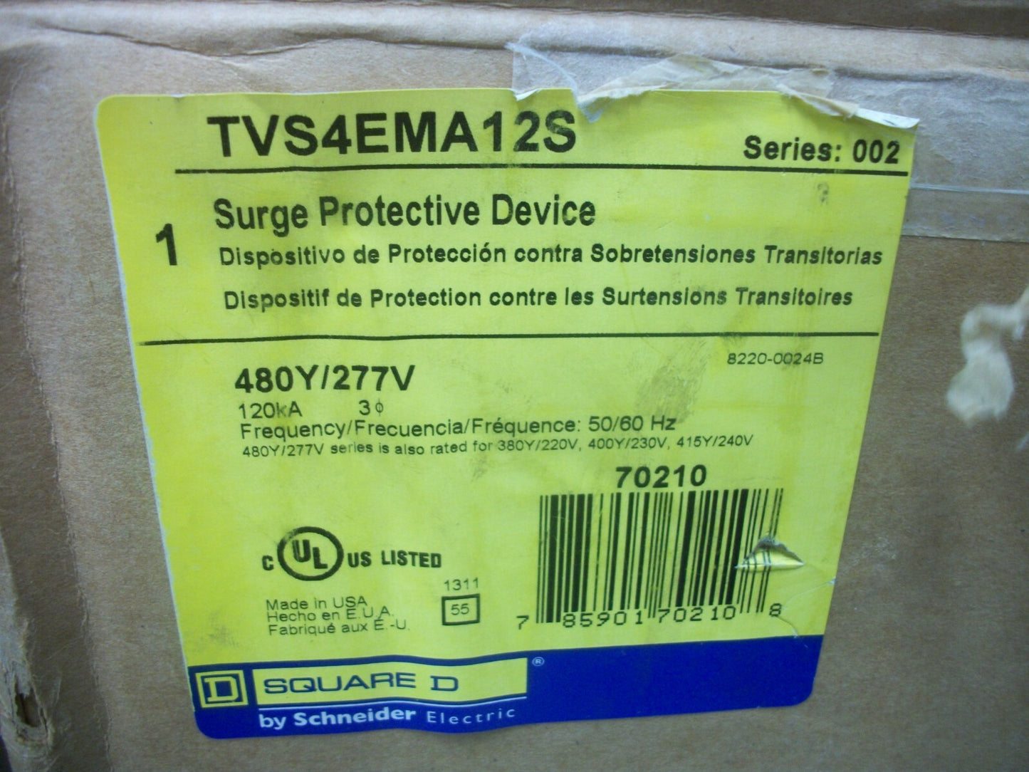 SQUARE D SURELOGIC SURGE PROTECTIVE DEVICE TVS4EMA12S 480Y/277VOLT 3PH 120kA NIB