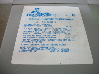 ACME 2KVA 1PH TRANSFORMER T-2-53012-S HV 240X480 LV 120/240