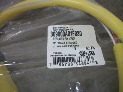 DANIEL WOODHEAD 3' STRAIGHT FEMALE CORDSET 309000A01F030 9P NEW