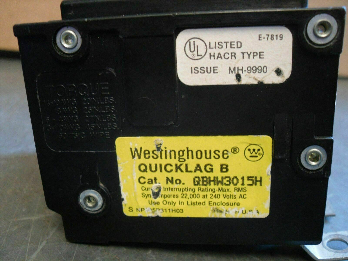 WESTINGHOUSE QBHW CIRCUIT BREAKER QBHW3015H 15AMP 240VOLT 3POLE