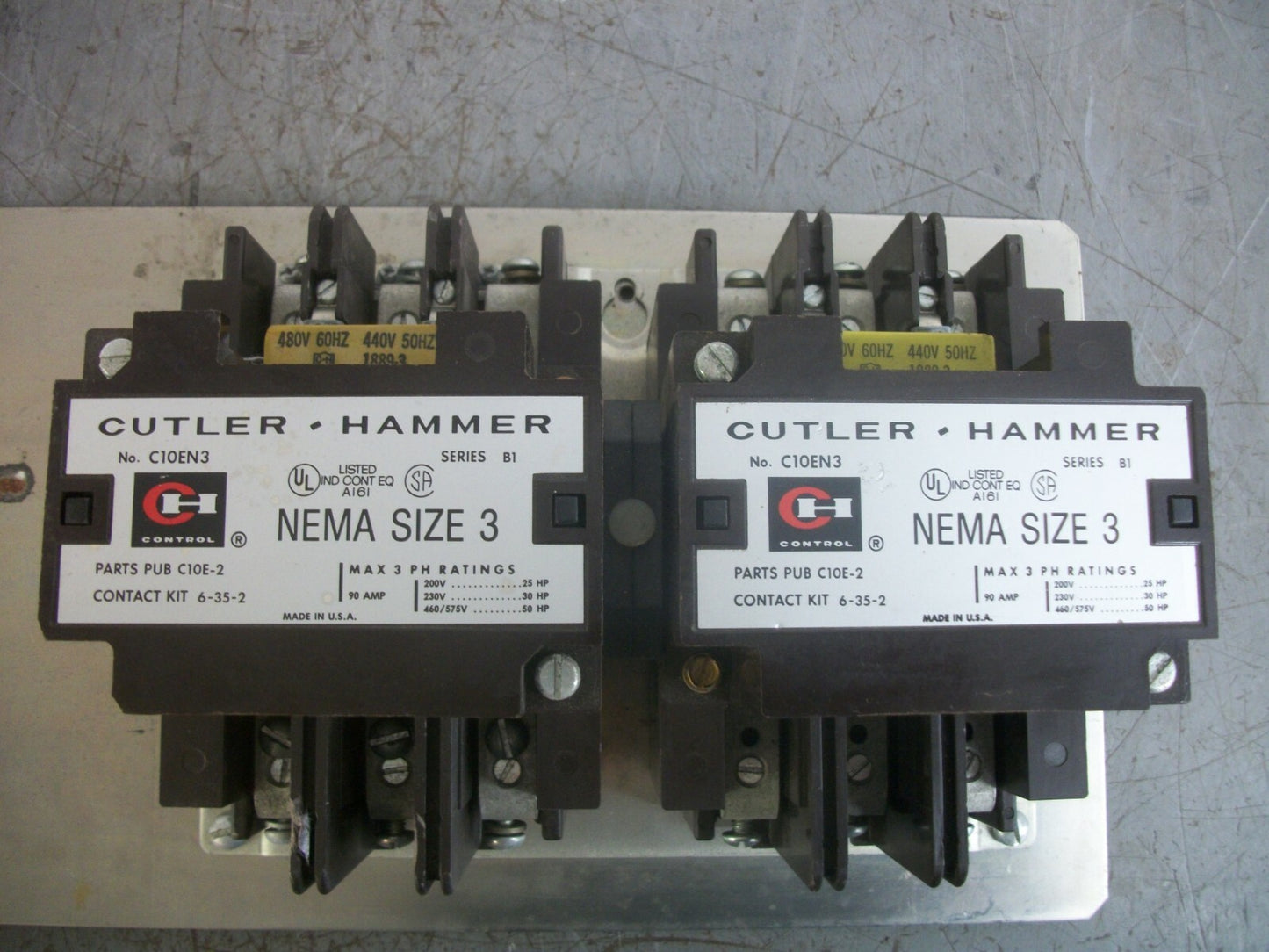CUTLER-HAMMER SIZE 3 REV CONTACTOR C10EN3 90AMP 480VCOIL 3PH 600V 50HP