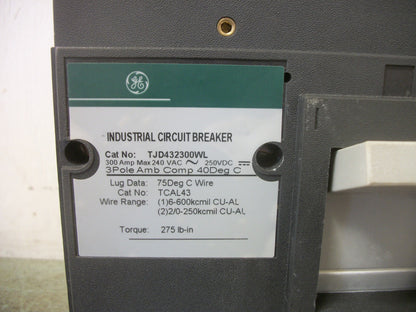 GE TJD CIRCUIT BREAKER TJD432300WL 300AMP 240VOLT 3POLE