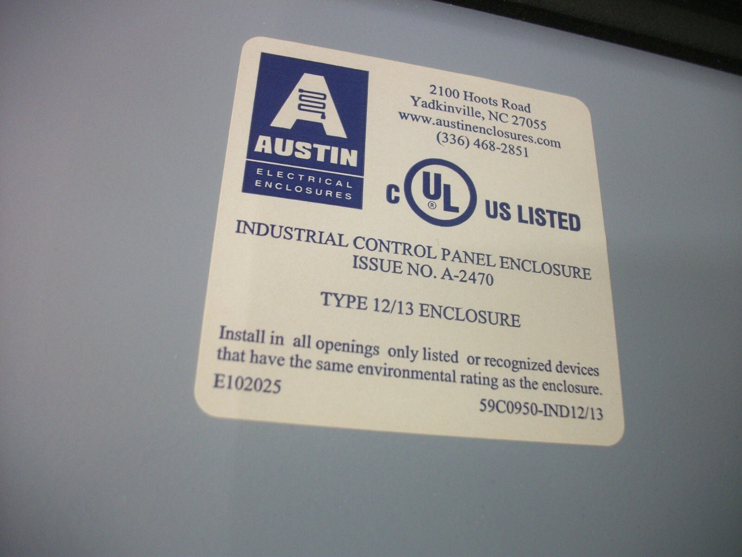 AUSTIN 24 X 24 X 10 ENCLOSURE TYPE 12,13 59C0950-IND12/13