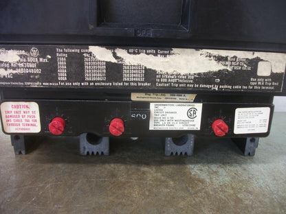WESTINGHOUSE LA CIRCUIT BREAKER LA3600F 600A 600V 3P W/600A TRIP + AUX NO COVERS