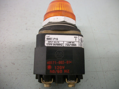 ALLEN-BRADLEY AMBER ILLUMINATED INDICATOR LIGHT 800T-P16 120VOLT