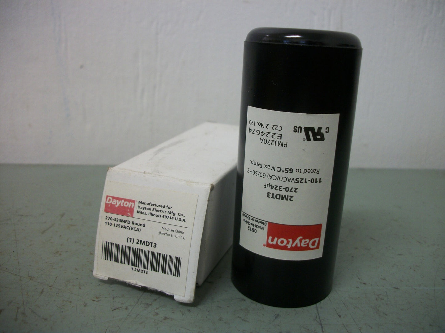 DAYTON MOTOR START CAPACITOR 2MDT3 270-324MFD ROUND 110-125VAC NIB