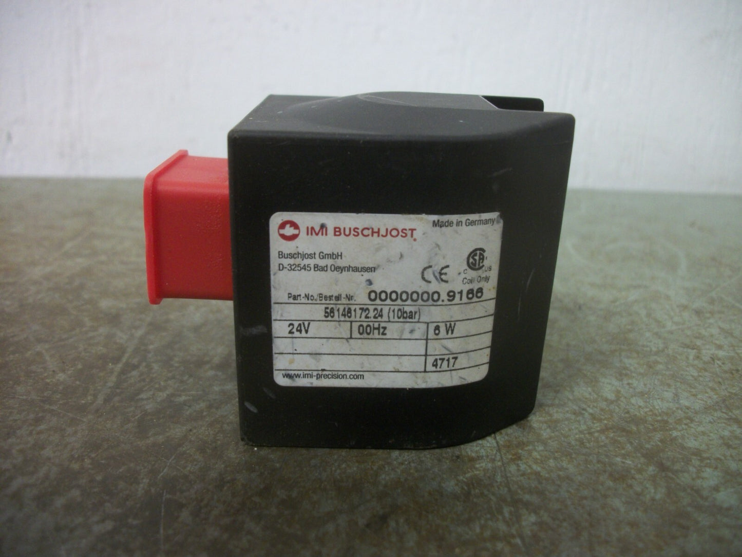 BUSCHJOST SOLENOID VALVE COIL 0000000.9166 24VOLT 6W NOB