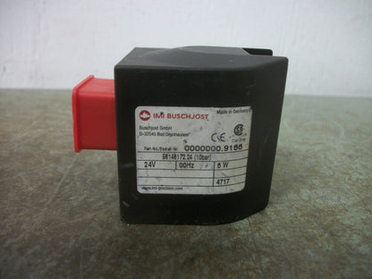 BUSCHJOST SOLENOID VALVE COIL 0000000.9166 24VOLT 6W NOB