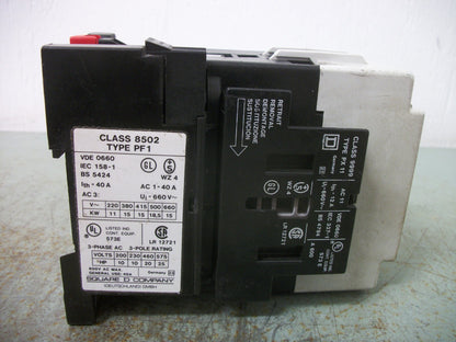 SQUARE D CONTACTOR 8502PF1.11 40AMP 120VCOIL 3PH 600V 25HP