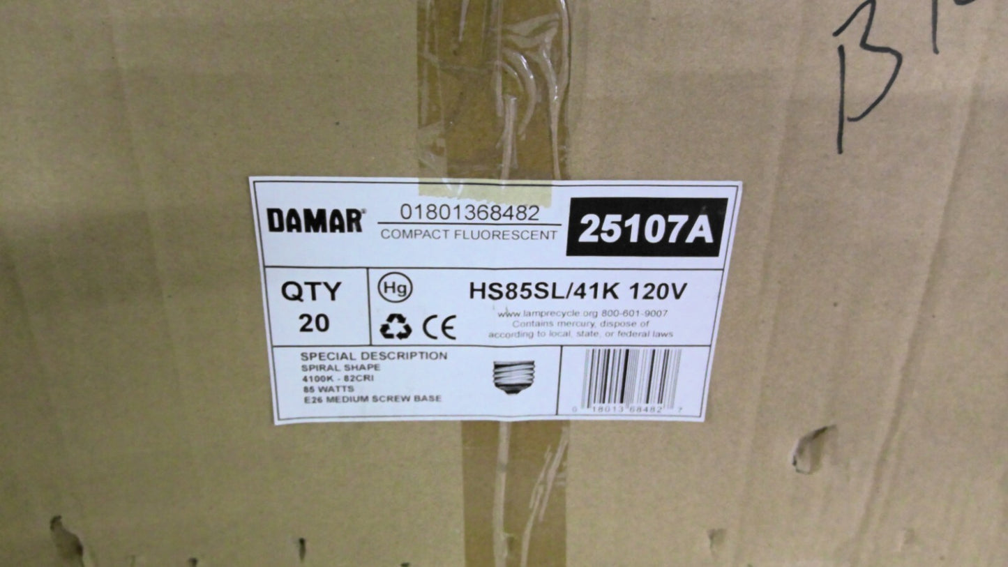 DAMAR 25107A BOX OF 20 COMPACT FLUORESCENT SPIRAL BULBS HS85SL/41K 120V NIB