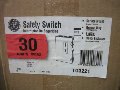 GE DISCONNECT TYPE 1 TG3221 30AMP 240VOLT 2POLE FUSIBLE NIB